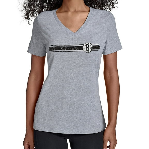 Women's Starter Gray Brooklyn Nets Team Stripe V-Neck T-Shirt