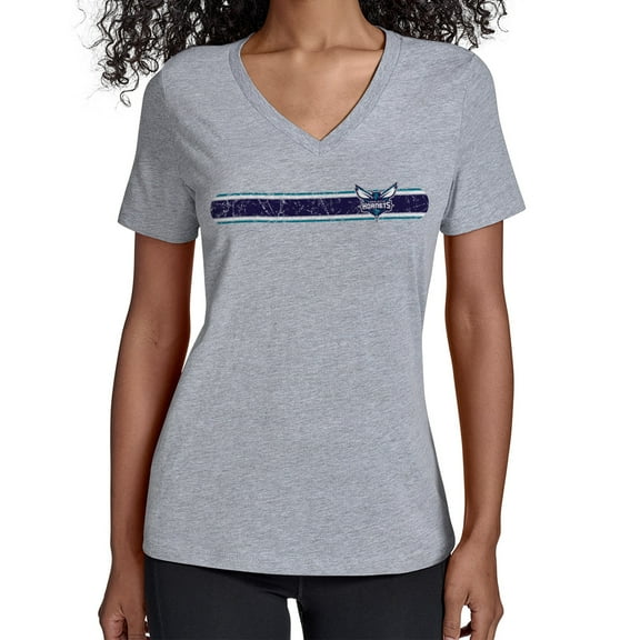 Women's Starter Gray Charlotte Hornets Team Stripe V-Neck T-Shirt