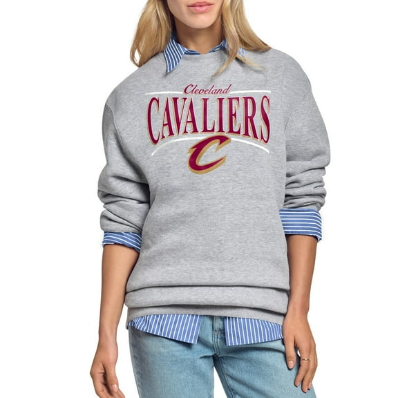 Women's Starter Gray Cleveland Cavaliers Arch Stripe Fleece Crewneck Sweatshirt