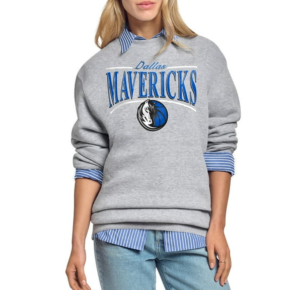 Women's Starter Gray Dallas Mavericks Arch Stripe Fleece Crewneck Sweatshirt