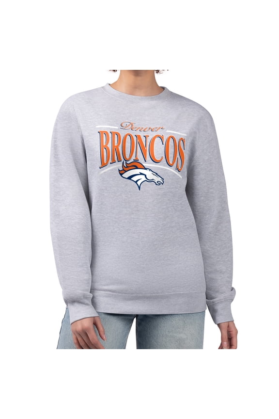 Women's Starter Gray Denver Broncos Arch Stripe Fleece Pullover Sweatshirt