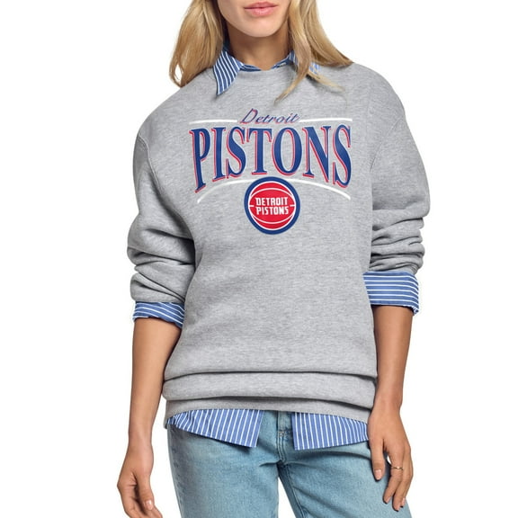 Women's Starter Gray Detroit Pistons Arch Stripe Fleece Crewneck Sweatshirt