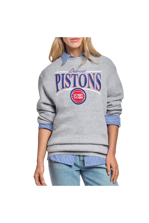 Women's Starter Gray Detroit Pistons Arch Stripe Fleece Crewneck Sweatshirt