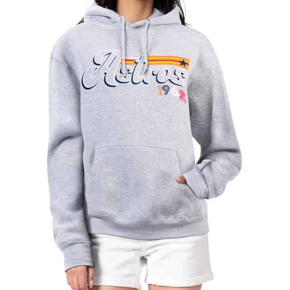 Women's Starter Gray Houston Astros Groovy Script Team Fleece Pullover Hoodie