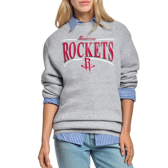 Women's Starter Gray Houston Rockets Arch Stripe Fleece Crewneck Sweatshirt