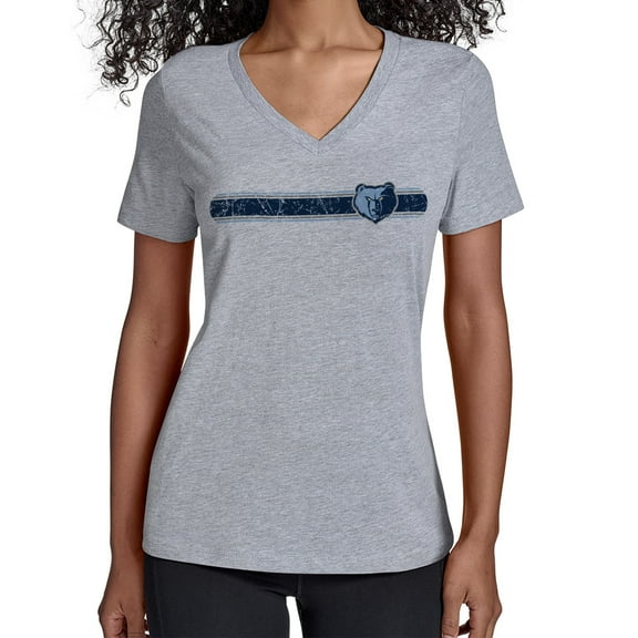 Women's Starter Gray Memphis Grizzlies Team Stripe V-Neck T-Shirt