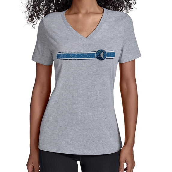 Women's Starter Gray Minnesota Timberwolves Team Stripe V-Neck T-Shirt