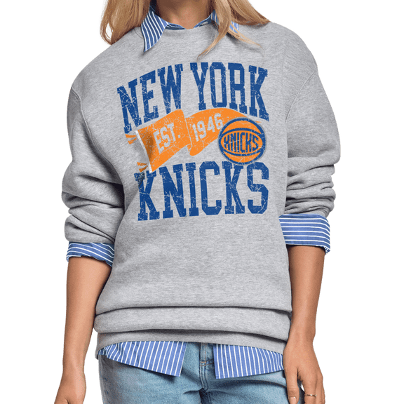 Women's Starter Gray New York Knicks Pennant Fleece Sweatshirt