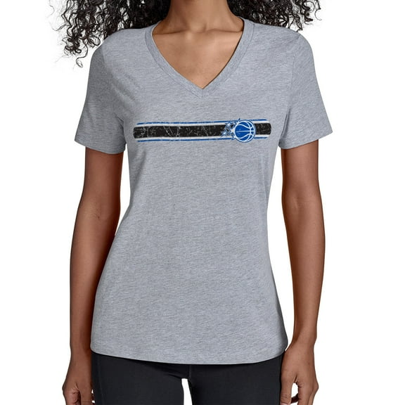 Women's Starter Gray Orlando Magic Team Stripe V-Neck T-Shirt