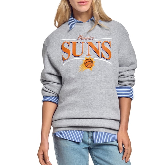 Women's Starter Gray Phoenix Suns Arch Stripe Fleece Crewneck Sweatshirt