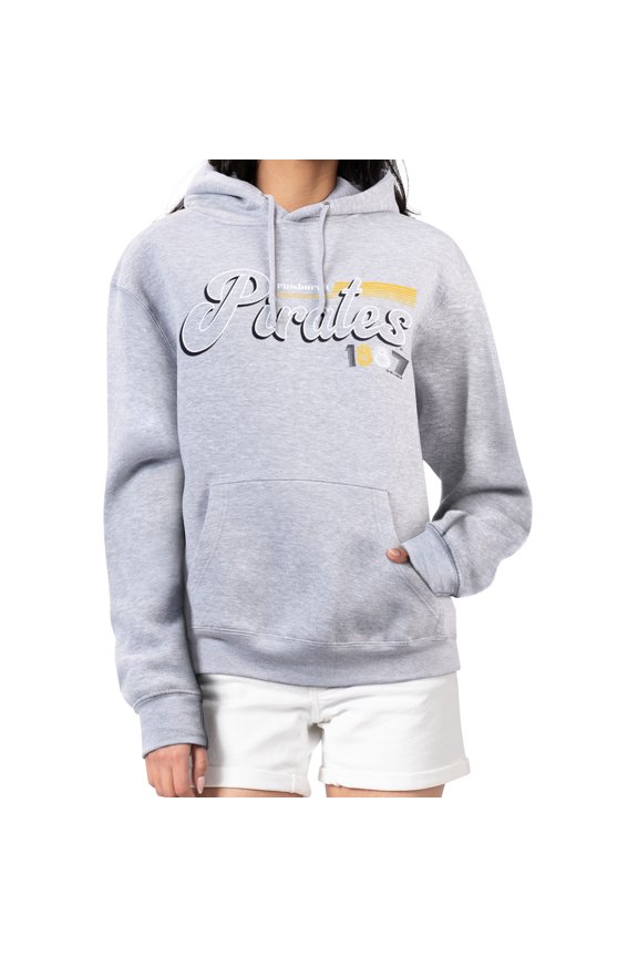 Women's Starter Gray Pittsburgh Pirates Groovy Script Team Fleece Pullover Hoodie