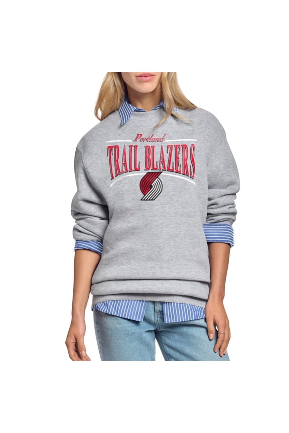 Women's Starter Gray Portland Trail Blazers Arch Stripe Fleece Crewneck Sweatshirt