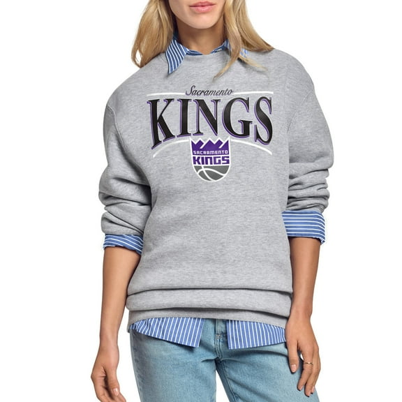 Women's Starter Gray Sacramento Kings Arch Stripe Fleece Crewneck Sweatshirt