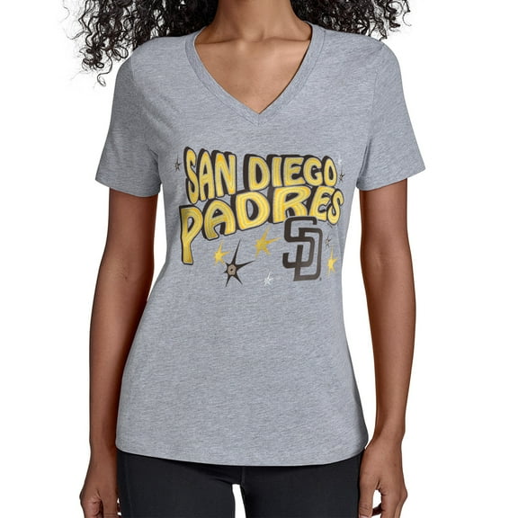Women's Starter Gray San Diego Padres Fireworks V-Neck T-Shirt