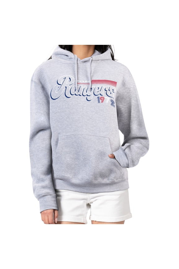 Women's Starter Gray Texas Rangers Groovy Script Team Fleece Pullover Hoodie