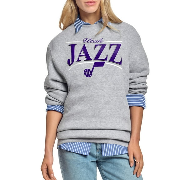 Women's Starter Gray Utah Jazz Arch Stripe Fleece Crewneck Sweatshirt