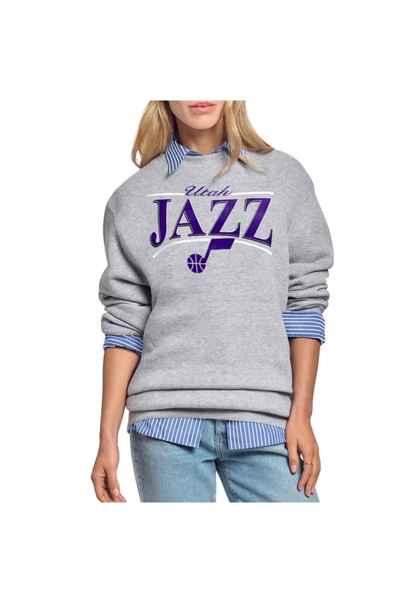 Women's Starter Gray Utah Jazz Arch Stripe Fleece Crewneck Sweatshirt