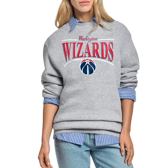 Women's Starter Gray Washington Wizards Arch Stripe Fleece Crewneck Sweatshirt
