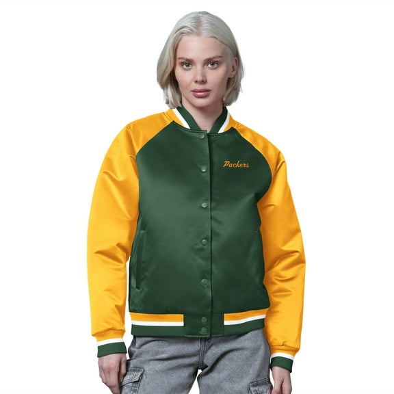 Women's Starter Green/Gold Green Bay Packers Satin Full-Snap Vintage Varsity Jacket