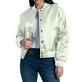 thumbnail image 1 of Women's Starter Green Houston Rockets Printed Script Cropped Satin Varsity Full-Snap Jacket, 1 of 3
