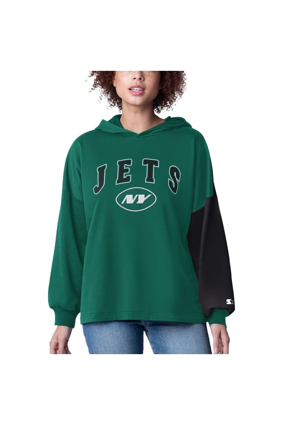 Women's Starter Green New York Jets Power Move Long Sleeve Pullover Hoodie