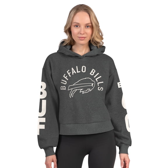 Women's Starter  Heather Charcoal Buffalo Bills Star Player Cropped Fleece Pullover Hoodie