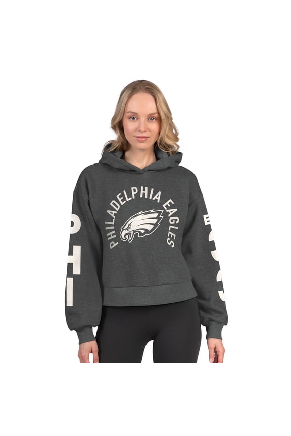 Women's Starter Heather Charcoal Philadelphia Eagles Star Player Cropped Fleece Pullover Hoodie