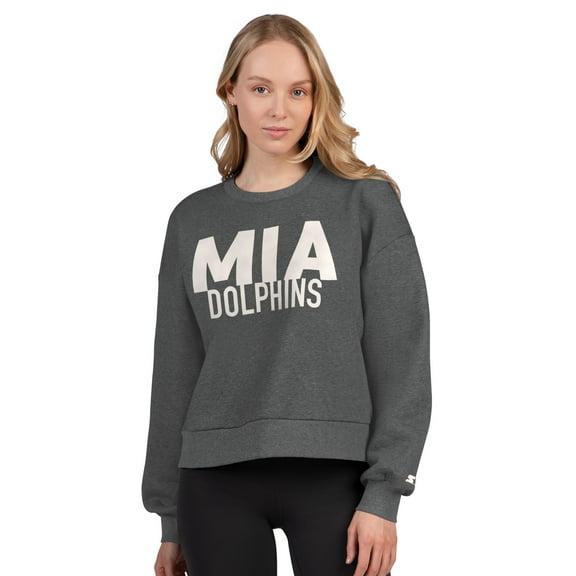 Women's Starter  Heather Gray Miami Dolphins Show Up Cropped Fleece Pullover Sweatshirt