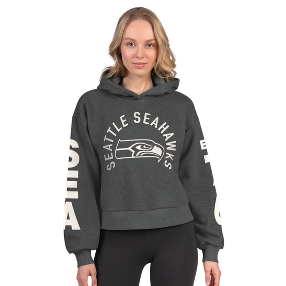 Women's Starter  Heather Charcoal Seattle Seahawks Star Player Cropped Fleece Pullover Hoodie