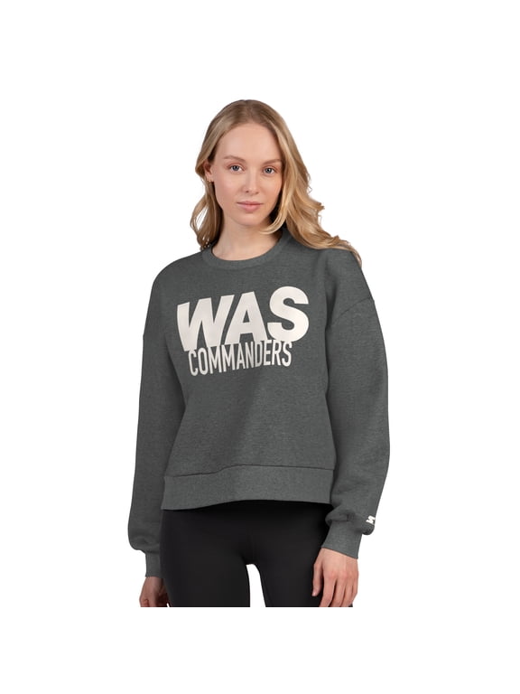 Women's Starter Heather Gray Washington Commanders Show Up Cropped Fleece Pullover Sweatshirt