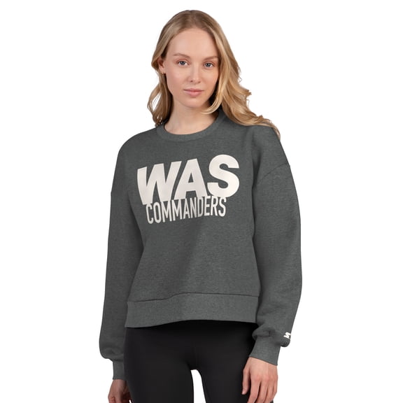 Women's Starter Heather Gray Washington Commanders Show Up Cropped Fleece Pullover Sweatshirt