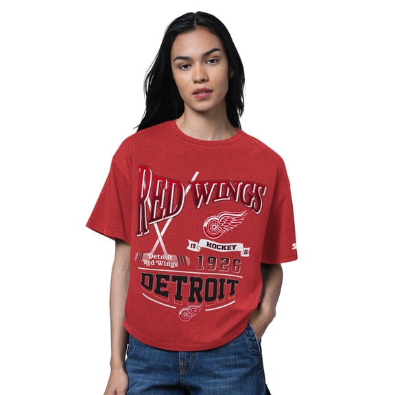 Women's Starter Heather Red Detroit Red Wings Oversized Hall of Fame T-Shirt