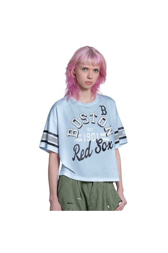 Women's Starter  Light Blue Boston Red Sox Cropped Hurry Up Offense T-Shirt