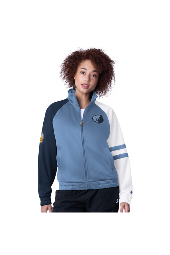Women's Starter Light Blue Memphis Grizzlies Line Up Dolman Raglan Full-Zip Track Jacket