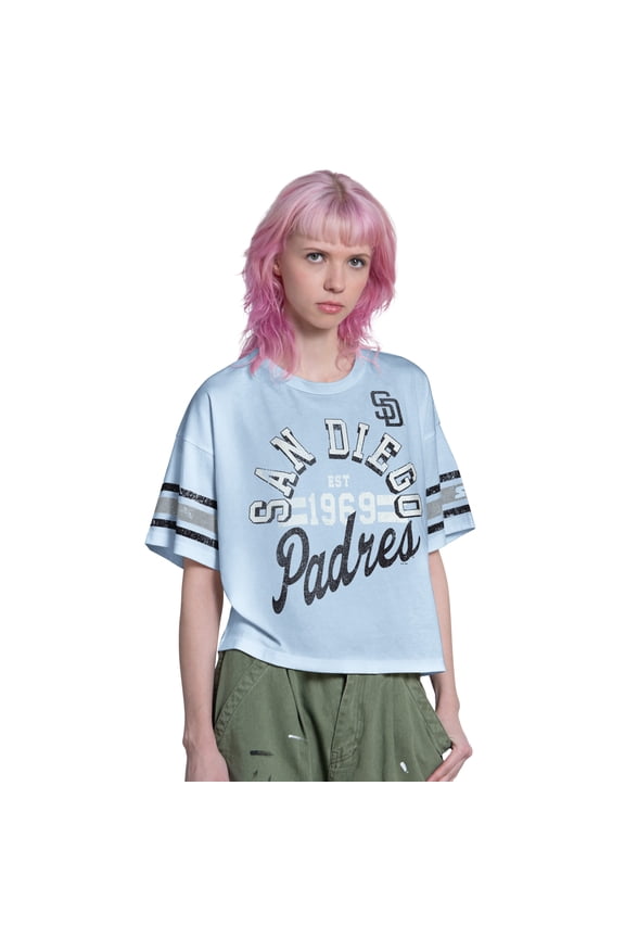 Women's Starter  Light Blue San Diego Padres Cropped Hurry Up Offense T-Shirt