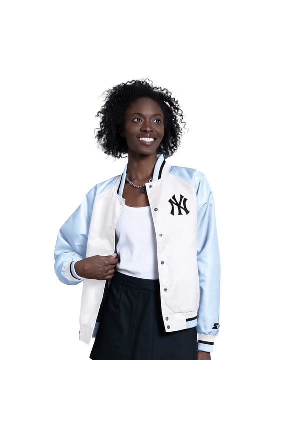 Women's Starter Light Blue/White New York Yankees Blitz Varsity Raglan Full-Snap Satin Jacket