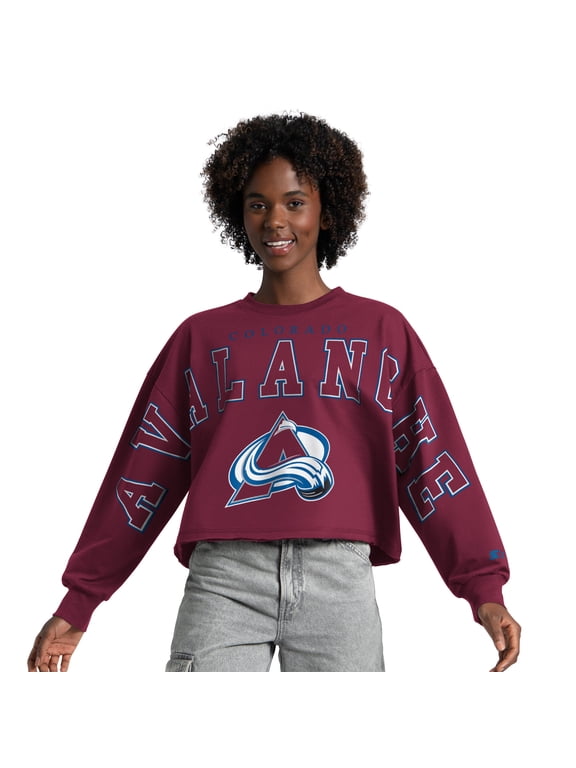 Women's Starter Maroon Colorado Avalanche Bleachers Cropped Drop Shoulder Sweatshirt