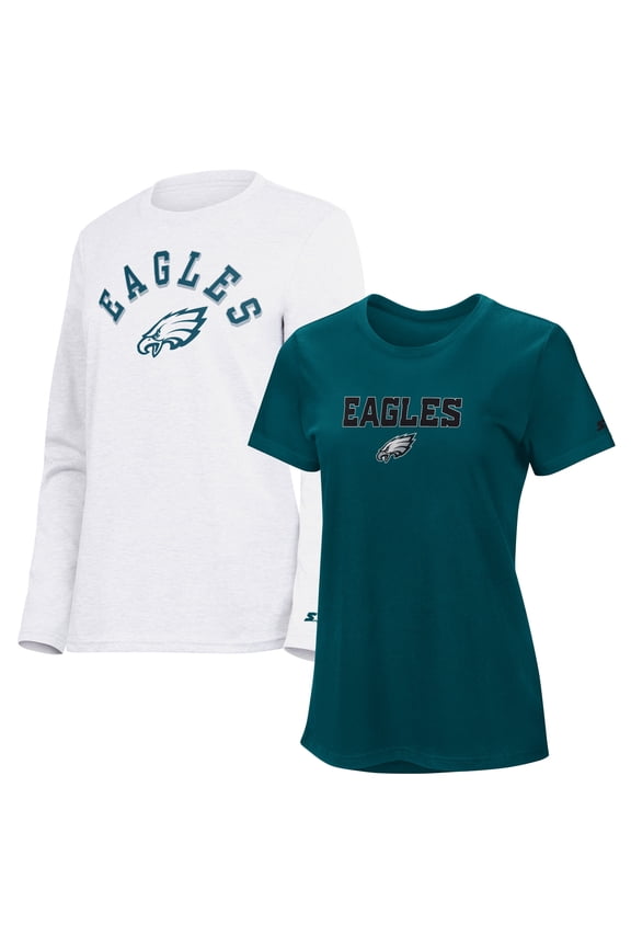 Women's Starter Midnight Green/Ash Philadelphia Eagles Short Sleeve & Long Sleeve T-Shirt Combo Pack