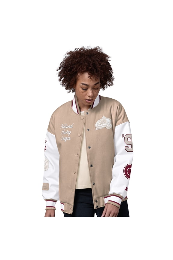 Women's Starter Natural Colorado Avalanche Free Ball Varsity Jacket