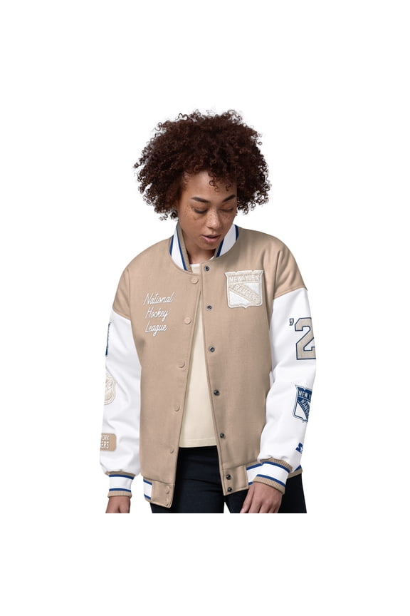 Women's Starter Natural New York Rangers Free Ball Varsity Jacket