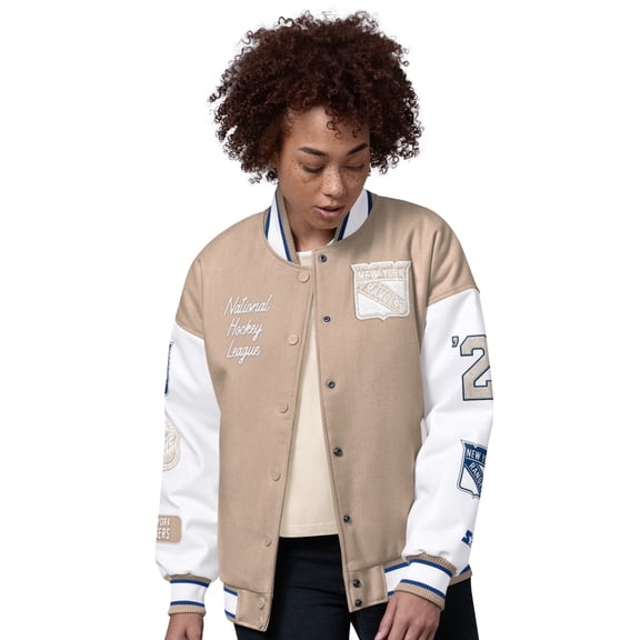 Women's Starter Natural New York Rangers Free Ball Varsity Jacket