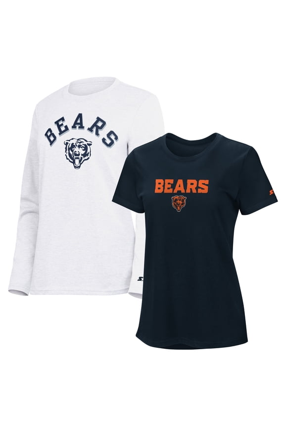 Women's Starter Navy/Ash Chicago Bears Short Sleeve & Long Sleeve T-Shirt Combo Pack