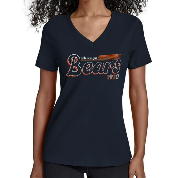 Women's Starter Navy Chicago Bears Groovy Script V-Neck T-Shirt