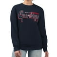 thumbnail image 1 of Women's Starter Navy Cleveland Guardians Groovy Script Team Fleece Pullover Sweatshirt, 1 of 2