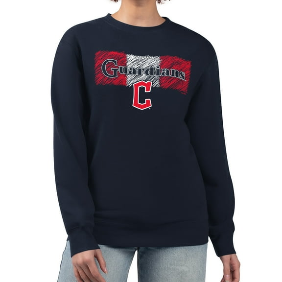 Women's Starter Navy Cleveland Guardians Team Color Shading Fleece Pullover Sweatshirt