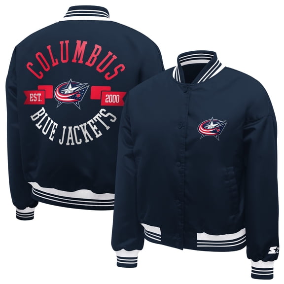 Women's Starter  Navy Columbus Blue Jackets Printed Round Team Logo Satin Varsity Full-Snap Jacket
