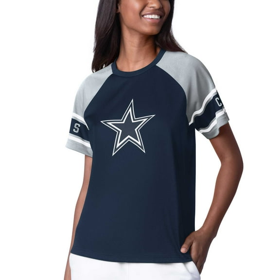 Women's Starter Navy Dallas Cowboys 1st Rounder Color Block Raglan Top