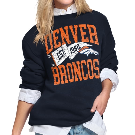 Women's Starter Navy Denver Broncos Pennant Fleece Sweatshirt
