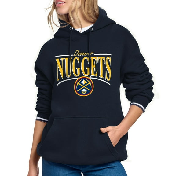 Women's Starter Navy Denver Nuggets Arch Stripe Fleece Hoodie