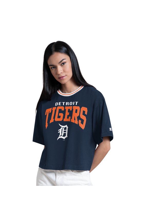 Women's Starter Navy Detroit Tigers Ace Cropped T-Shirt